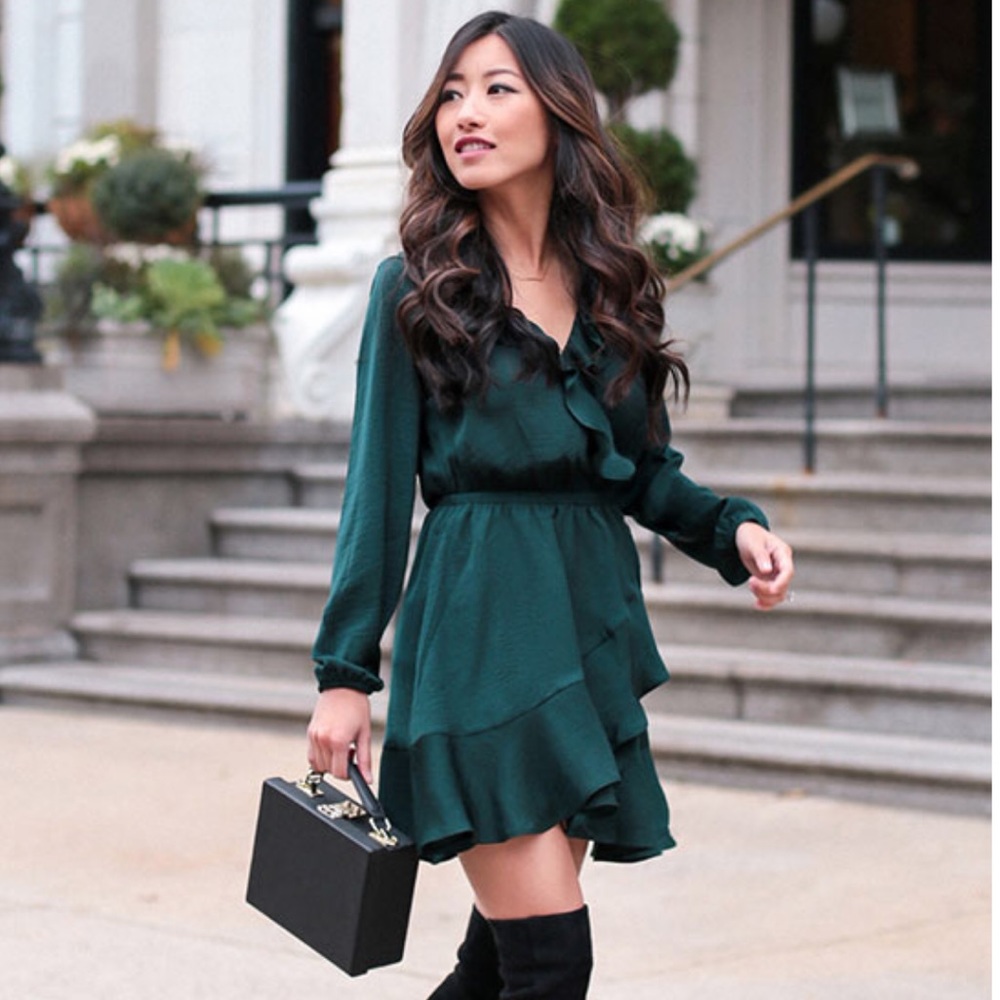 NWOT EXPRESS Dark Green Long Sleeve Dress